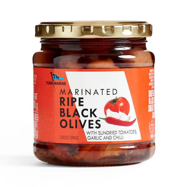 Sundried Tomato, Garlic & Chilli Marinated Olives 280g - Mediterranean Delicacies