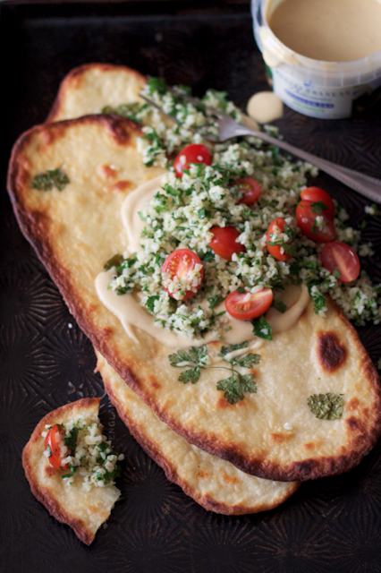 Homemade Flatbreads with Tabbouleh and Humus