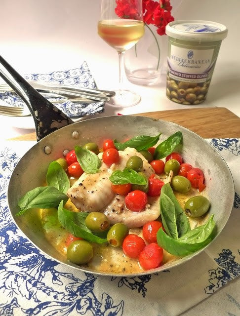 Pan-fried Fish with Tomatoes, Olives and Basil