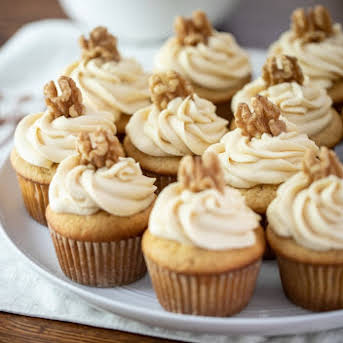 Creamy Goats Cheese and Pear Cupcakes with Toasted Walnut Icing