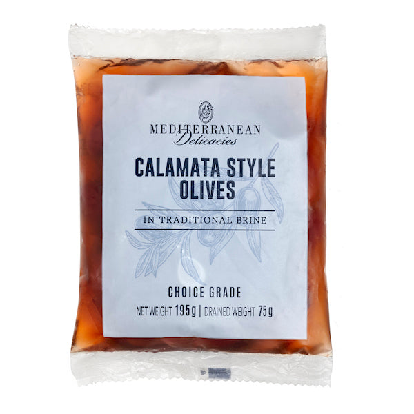 Calamata Style Olive Pouch 195g - Mediterranean Delicacies