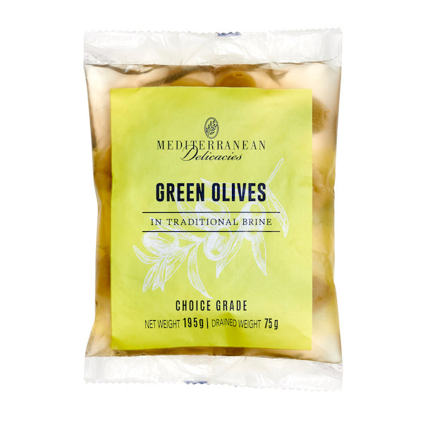 Whole Green Olive Pouch 195g - Mediterranean Delicacies