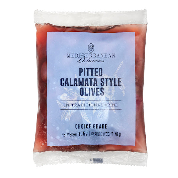 Pitted Calamata Style Olive Pouch 195g - Mediterranean Delicacies